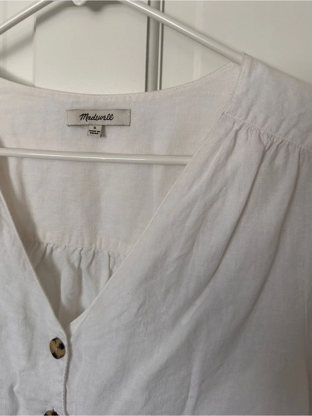 Madewell Linen-Blend Plaza Button-Front Shirt, size S in eyelet white